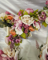Sunset Wedding Bouquet – 11 Pc Wedding Bouquet Set, Ivory, Pink, Orange, Purple