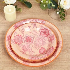 50 Dessert and Dinner Plates with Gold Rim – Dusty Rose Spring Floral Print