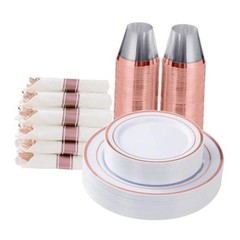 175 Piece Plastic Dinnerware Set for 25 Rose Gold 175 Piece (25 guests)