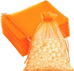 25PCS Orange Organza Bags 5×7 inches – Sheer Mesh Jewelry Pouches, Organza Gift