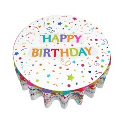 Happy Birthday Round Tablecloth 60 Inch Vibrant Colored 60″ (Round), White