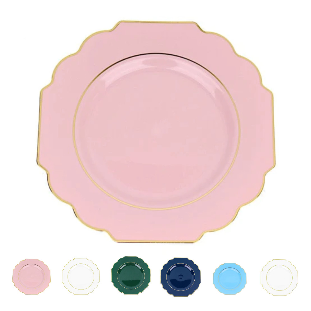 10 pcs 12″ Baroque Plastic Dinner Plates Gold Rim Party Events Supplies Home