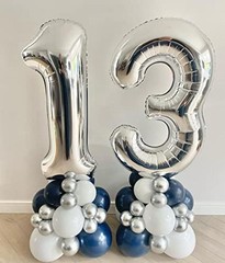 13 Number Balloons Giant Jumbo Huge 13 or 31 Foil 40 Inch Silver Silver 13