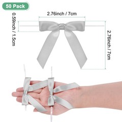 50-Pack Satin Ribbon Twist Tie Bows, 2.8″ Bow Twist Ties for Craft [Light Grey]