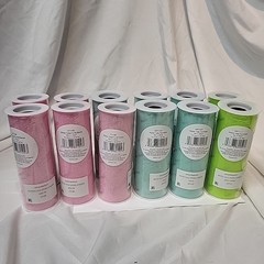 12 Tulle/Tul with 5 pink 6 in x 12yd, 5 Aqua 6 » x 25 yd and 2 Green 6″ x 25 yd