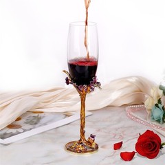 SUQ I OME Enamel Wine Crystal Champagne Flutes Glasses Set of 2, Decorative E…
