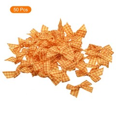 50Pcs Mini Gingham Ribbon Bow Checkered Fabric Satin Ribbon Flower Bows Orange