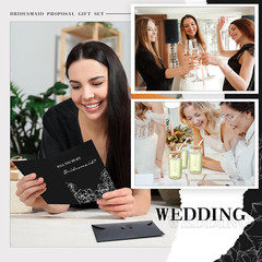 Bridesmaid Proposal Gift Set – 6 Pcs Glass Cups, Jewelry Box & Makeup Bag