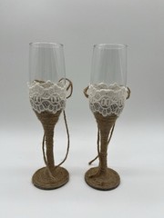 4 Pcs Set Rustic-Style Wedding Cake Knife and Server Set with Champagne Glasses
