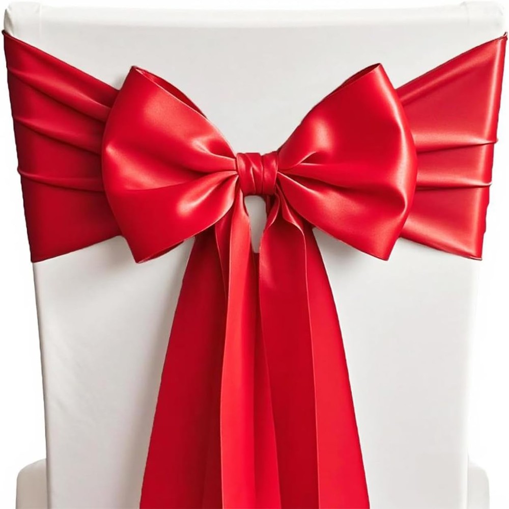 Pack of 50 Satin Red Chair Sashes for Wedding – Chair Bows 7×108 Inches Chairs