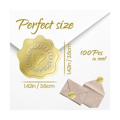PigPotParty 100 PCS Gold Embossed Envelope Stickes-Heart Stickes Foil Envelop…