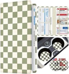 Car Registration and Insurance Holder with Coasters – Vehicle Green Checkered