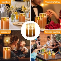 Flickering Flameless Candles with Remote,4″, 5″, 6″ x 3″ Diameter Glass Brown