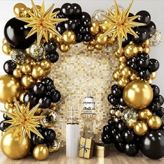 2026 Graduation Decorations Balloons, 140pcs Black Star Latex Black and Gold