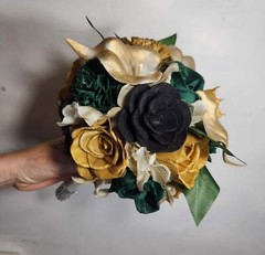 Green Black Gold Vintage Sola Wood Bridal Wedding Bouquet Accessories