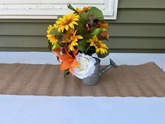 24 Orange, Brown, yellow, white, green, floral wedding centerpieces & burlap.