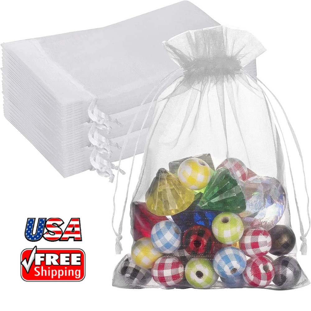 50/100/200×Organza Gift Bags Wedding Favor Party Sheer Candy Bag Jewelry Pouches
