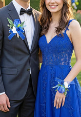 Royal Blue Corsage and Boutonniere Set for Wedding Prom, Artificial Rose Flow…