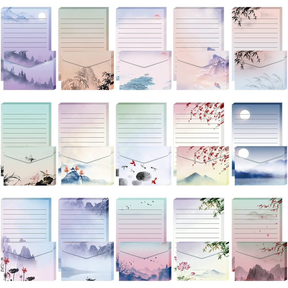 Geyee 200 Pieces Watercolor Stationary Paper and Envelopes Include 100 berry