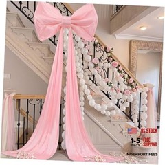 Giant Pink Bow with 100 Pcs White Link Balloons, 31 x 181 Inch Large Ice Silk