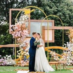 6FT Arch Backdrop Stand, Gold Metal Arch Stand Backdrop Ideal for Weddings
