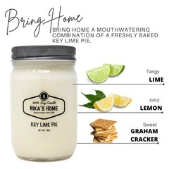 Nika’s Home Key Lime Pie Soy Candle 12oz Mason Jar Non-Toxic Hand Poured USA Lon
