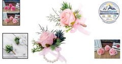 Artificial Pink Rose Corsage Bracelet Set, 2 Pack, Wedding Accessories