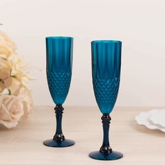 6 NAVY BLUE 8 oz Crystal Plastic Champagne Flute GLASSES Events Decorations