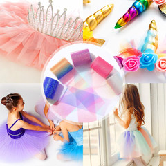 5 Rolls Rainbow Glitter Tulle Rolls Gradient Fabric Ribbon Netting Fabric Tulle