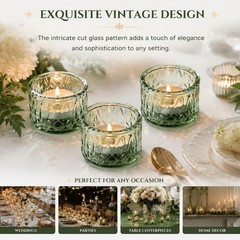 DEVI 24 Green Glass Votive Candle Holders for Wedding Decor