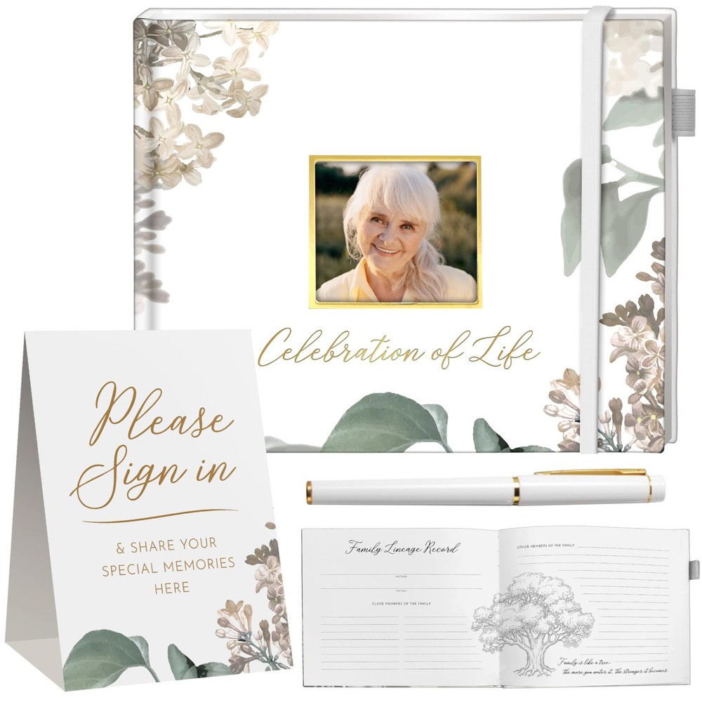 Elegant White Funeral Guest Book , 10 x 8 Inches 120 Pages Guest Book for Fun…