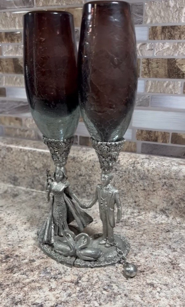 Pewter and Glass Toasting Glasses