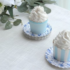 100 White Blue Mini Paper Plates with Scalloped Rim French Toile Design Wedding