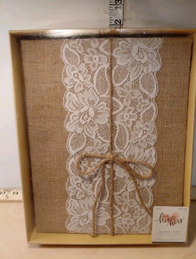 Burlap & Lace Wedding Memory Book 11″ x 9″ Rustic Farmhouse Country Theme New