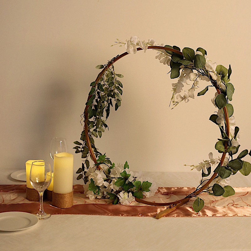 GOLD 24″ Round Metal FLORAL HOOP STANDING WREATH RING Party Events Decorations
