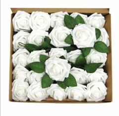 25-50 Pcs Foam Artificial Rose Flower Heads W/Stem Wedding Bride Bouquet Decors