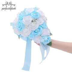 PE Foam Flower Artificial Water Drop Shaped Turquoise Royal Blue Bridal Bouquets