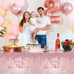 Pajean 3 Pcs Tablecloths Glitter Diamond Table 54″ x 108″, Pink and Rose Gold
