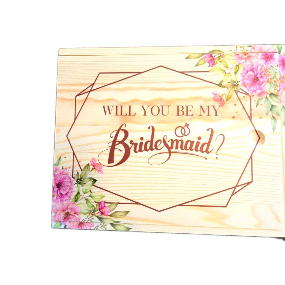 Sunnychicc Floral Wooden Bridesmaid Proposal Gift Box With Lid, Rectangular