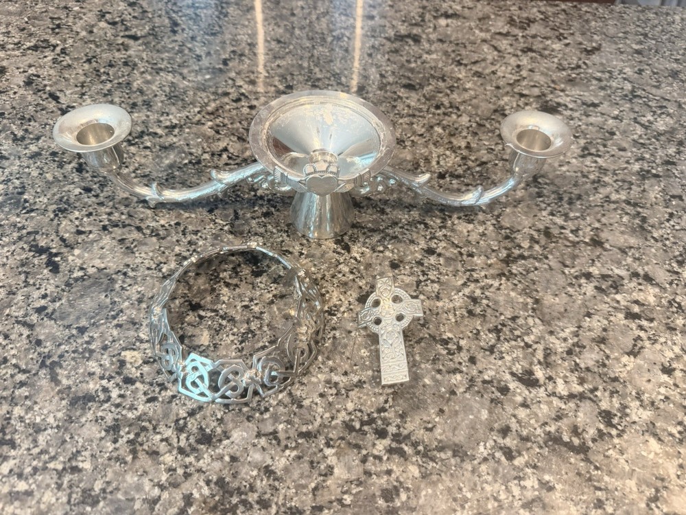 Mullingar Pewter Unity Candle Holder-Celtic Knot-Irish Wedding-2007-Excellent