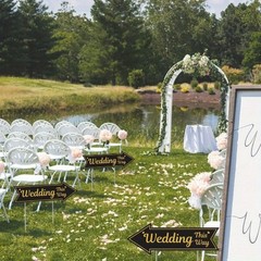 4 Pieces Wedding This Way Sign With Stake Black Golden Arrow Shaped Garden Signs