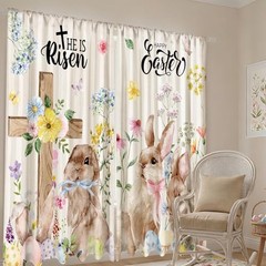 2 Pcs Easter Curtains for Living Room Rabbit Egg Cross Curtains 52 x 84 Inches