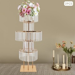 5-Tier Gold Crystal Flower Stand Wedding Party Events Table Decor Metal Pedestal