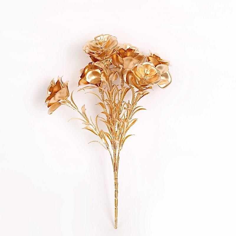 Gold 2 Metallic 17″ Artificial Rose Flower Bouquets Party Events Decorations