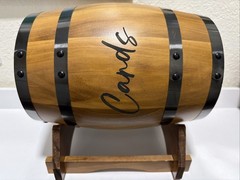 Rustic Whiskey Barrel Card Box +Stand Wooden/Gift Box Leaf Design Carved Wedding