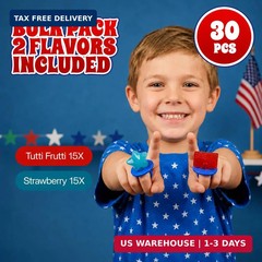30 Pack Patriotic Ring Candy – Individually Wrapped 4th of July Flag & Star Suck