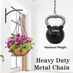 ZeeDix 4 Pack, 24 Inch Hanging Basket Chain with Hooks, Black Metal Planter Flow