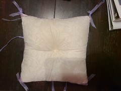 Wedding Ring Bearer Pillow 9 x 9 Purple and Cream, Ivory, Hand Made