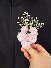 Spray Beads Corsage Organza Flower w/Rhinestone WT White / Pink A07016