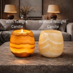 CraftsOfEgypt Egyptian Real Alabaster Stone/Marble Candle Yellowish and White